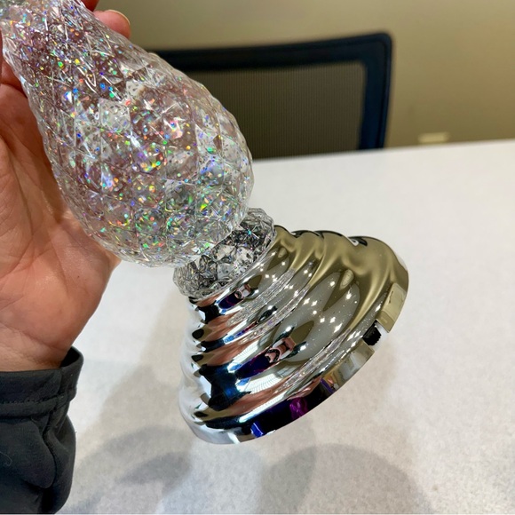 Bath & Body Works Silver Swirling Glitter Pedestal 3 Wick Candle Holder - Picture 4 of 7